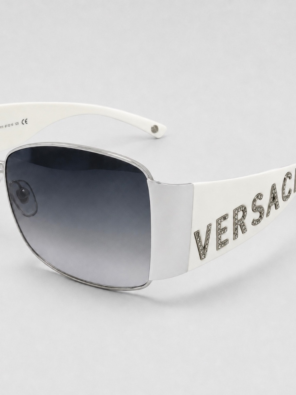 Versace 2079-B Sunglasses White Crystal Logo Gray Gradient Y2K Italy
